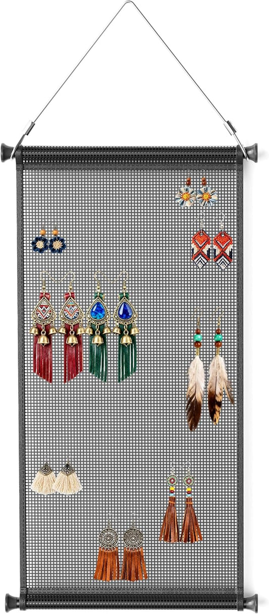 Hanging Earring Organizer & Holder - Wall Mount Earring Display Storage for Women, Holds Multiple Earring Types, 1 Pack, Black, for Bedroom&Living Room