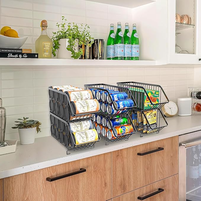 Rhomba Tier Soda Can Dispenser Organizer Rack for Refrigerator, Kitchen, Countertop, Holds 40 Cans (black 4)