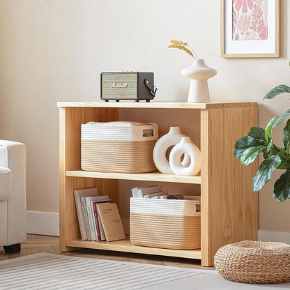 UBBCARE 4 Pack Storage Baskets for Organizing, Shelf Baskets with Handles, Woven Storage Baskets for Bookcase/Cube Shelf/Closet, 14.5"L x 9.8"W x 9"H, White&Brown