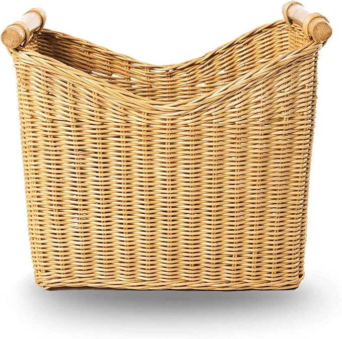The Basket Lady Narrow Wicker Magazine Basket, Large, 14 in L x 7.5 in W x 12 in H, Sandstone