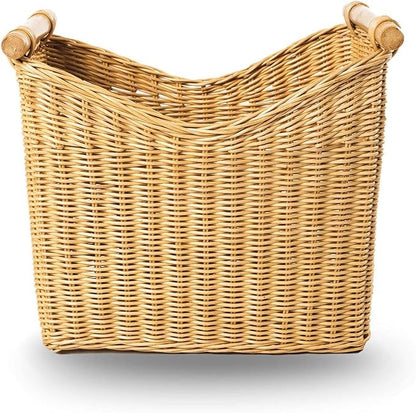 The Basket Lady Narrow Wicker Magazine Basket, Large, 14 in L x 7.5 in W x 12 in H, Sandstone