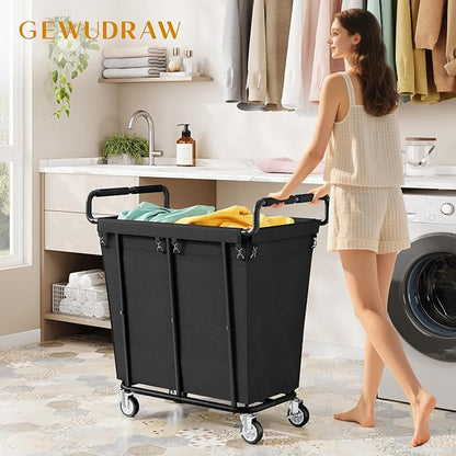 Laundry Hamper with Wheels, 250L Rolling Medium Laundry Basket for Clothes Storage, Heavy Duty Rolling Laundry Cart with Handle, Steel Frame, Waterproof Liner, 66 Gallons