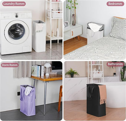 efluky Slim Laundry Basket, Narrow Laundry Hamper with Handles, Collapsible Dirty Clothes Hamper, Tall Laundry Bin for Laundry Room, Dorm and Bedroom, 12.7 Gallons(48L) Light Purple