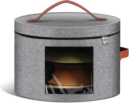 Samplife Hat Box,Hat Storage Box,Stackable Round Brim Hats Organizer Bag Container for Closet,Travel Hat Boxes for Women, Cowboy Hat Organizer, FoldableTravel Cap Boxes (01-Grey, 16.5" D x 10.5" H)