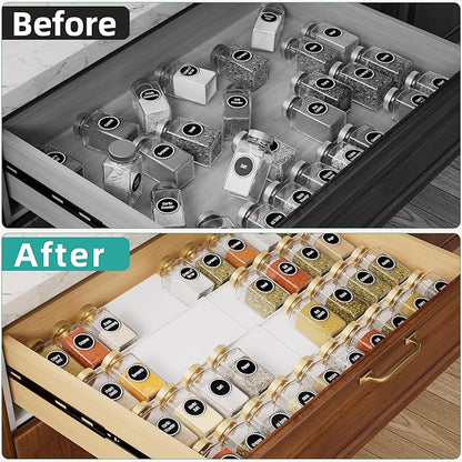 MIUKAA White Spice Drawer Organizer, 4 Tier - 8 Pack Seasoning Organizer for Drawer, Expandable From 13" to 26" Kitchen Drawer Spice Rack (Jars not Included)