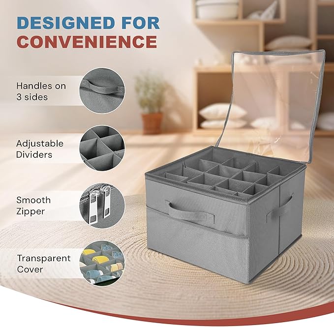 Under Bed Shoe Storage Organizer 16 Compartment, Foldable Shoe Organizer Under Bed with Clear PVC Lid, Shoe Storage Box with Zipper & Handle for Closet Bedroom, Grey, Pack of 2