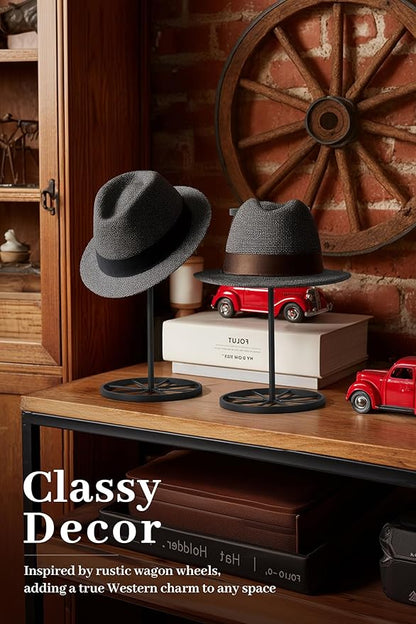 Cowboy Hat Stand Heavy Metal Western Tabletop Hat Holder Rustic Vintage Western Decor Wide Brim Hat Display for Desk Shelf Closet for Fedora Straw Hats Home Accessories Black 2 Pcs