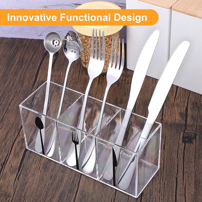 Cutlery Storage Organizer Silverware Caddy Utensil Holder Countertop Knife Spoon and Fork Organizer Kitchen 3 Section Tableware Storage Box Indoor Party Outdoor Tableware Holder