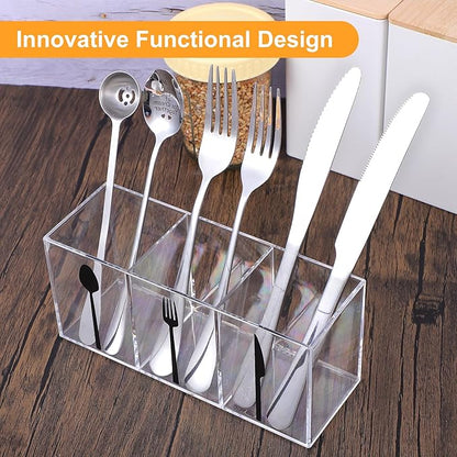 Cutlery Storage Organizer Silverware Caddy Utensil Holder Countertop Knife Spoon and Fork Organizer Kitchen 3 Section Tableware Storage Box Indoor Party Outdoor Tableware Holder