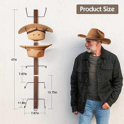 Cowboy Hat Holder, 3-Piece Wall Mount Cowboy Hat Rack for Wall Holds up to 6 Hats – Wooden + Metal Rustic Western DIY Hat Racks for Wall Storage and Home Décor