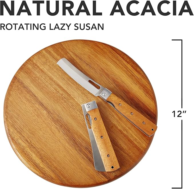 Acacia Wood Lazy Susan Wood Turntable Tray Cabinet Organizer, 12" (Two Pieces)