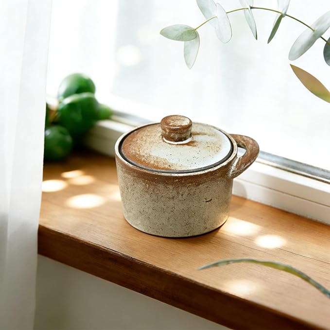 2 Pack Speckled Ceramic Salt Cellar with Lid – Rustic Farmhouse Ceramic Salt Holder, Countertop Bowl, Storage Container, Well Dish Jar for Spices (Retro Color)