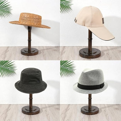Ptwola Freestanding Vintage Cowboy Hat Stand, Wood Rustic Brown Tabletop Hat Rack Caps Wig Organizer Display Holder with 5.1" Dome Shape Retention for Dresser Closet Desktop Store Home Decor