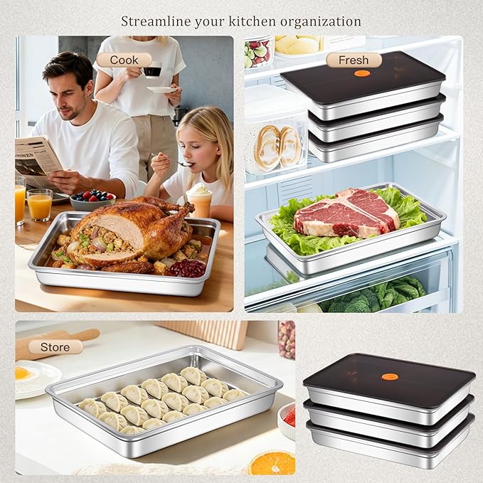 Stainless Steel Food Storage Containers with Airtight Lids, 3 Pack Leakproof Meal Prep Containers, Reusable Bento Boxes for Food, Dishwasher & Freezer Safe Containers for Fruits, Snacks, Leftovers