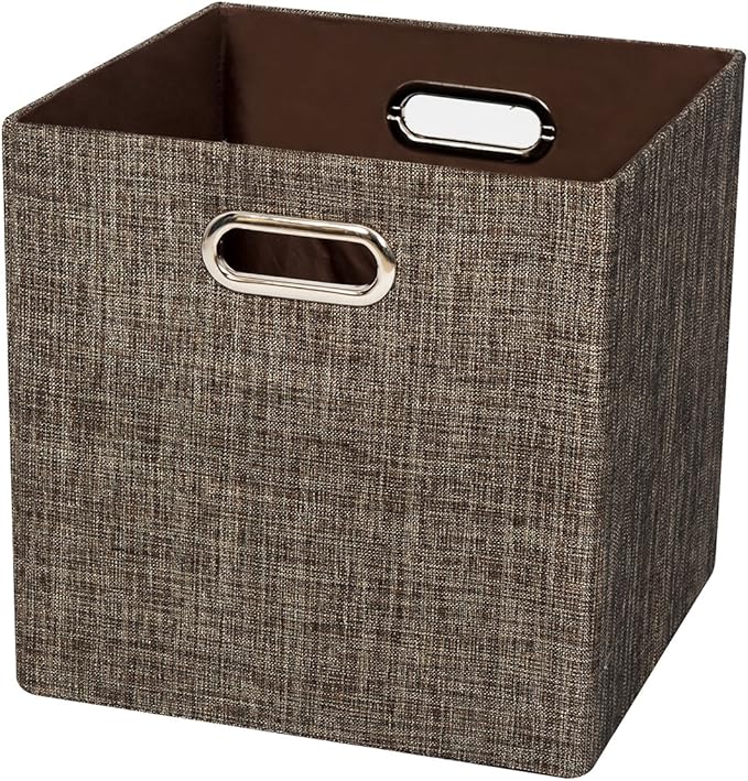 Posprica Storage Bins Cube Containers Boxes,Thick and Heavy Duty Fabric Drawers, 11×11 inch- Set of 4,Brown