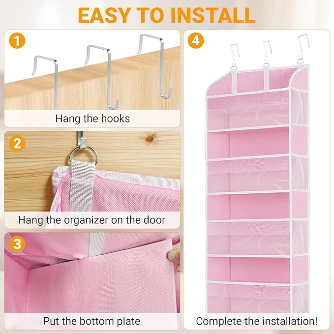 Gray 5 Layers Over The Door Organizer, Heavy Duty Hanging Organizer with Clear Window, 5 Large Pockets & 10 Mesh Side Pockets for Bedroom, Bathroom, Pantry, Nursery, Stores Shoes, Diapers