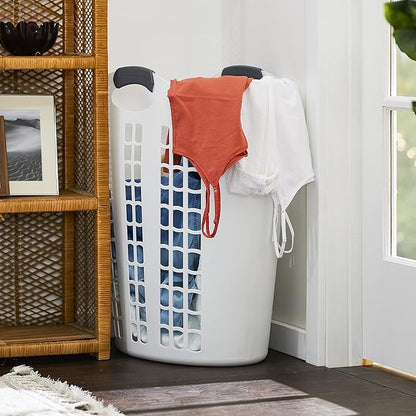 Gracious Living Easy Carry Flex Hamper, Large 87.5 Liter Lightweight Plastic Ventilated Laundry Basket Clothes Bin with Handles, White (4 Pack)