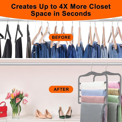 Closet Organizers and Storage, Magic Pants Hangers Space Saving, 4 Tiers Skirt Hangers, Jean Scarf Hangers, Closet Organizer Clothes Hangers, College Dorm Essentials Apartment Essentials-2 Pack