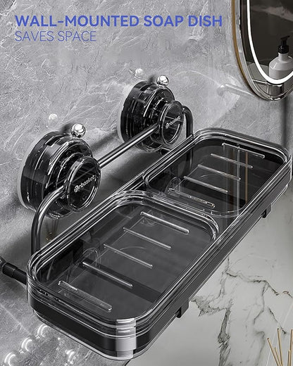 PEISAINOX Soap Dish for Shower Suction Cup Wall Soap Bar Holder Self Draining NO-Drilling Removable Sponge Holder for Bathroom Bathtub Kitchen Sink Waterproof Strong Vacuum Suction Adhesion