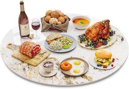 ZL ZELing 31.5" Lazy Susan Turntable – 360° Sinteredstone Silent Anti-Slip Turntable, Table Top Centerpiece for Kitchen, Pantry, Spice Rack, Refrigerator & Dining Table, Brown