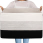 OIAHOMY Extra Large Blanket Basket, 95L Cotton Rope Woven Laundry Basket, Toy Bin for Baby Room, Container for Blanket Storage in Living Room, 24''×17''×14'', Gradient Black