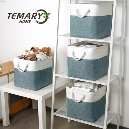 Temary 12 Inch Cube Storage Baskets 4 Pack Fabric Storage Bin for Organizing, Shelf Baskets for Home Office Closet, Collapsible Cube Storage Bins (White&Dark Green)