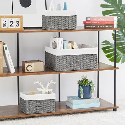 Vagusicc Wicker Basket, Set of 3 Hand-woven Storage Baskets for Organizing, Decorative Rectangle Wicker Storage Basket Bins with Handles, Small Toilet Paper Storage Baskets for Shelves & Decor, Grey