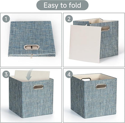 Posprica Storage Boxes, Foldable Organiser Cube Basket Bin, Thick and Heavy Duty (28×28×28cm/4pcs, Teal)