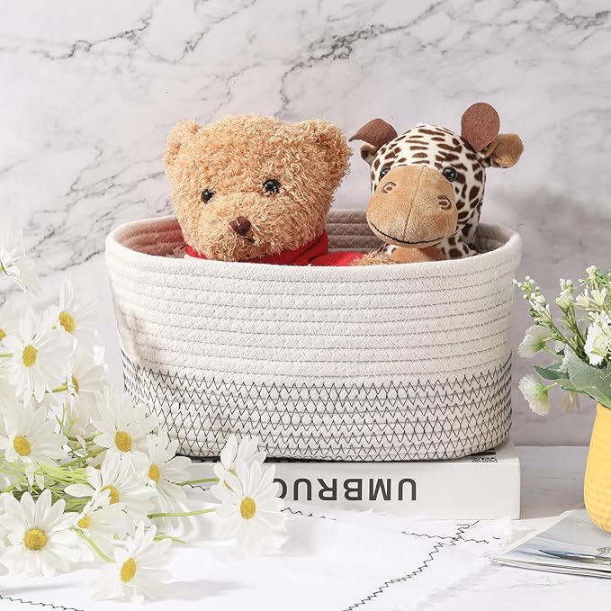 Sawysine 6 Pcs Storage Baskets Bulk for Organizing Cotton Rope Woven Basket with Handles for Gift Cloth Shelves Blanket Toys Living Room(White Grey)