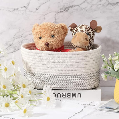 Sawysine 6 Pcs Storage Baskets Bulk for Organizing Cotton Rope Woven Basket with Handles for Gift Cloth Shelves Blanket Toys Living Room(White Grey)