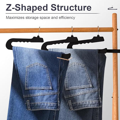 Velvet Pants Hangers - 8 Pack Black Non Slip Open Ended Hanger with 360 Swivel Hook - Closet Space Saving Hanger for Heavy Pants, Jeans, Trousers, Scarf