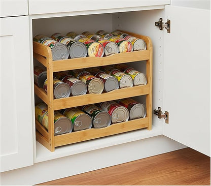 TOPZEA Soda Can Rack Organizer for Pantry, 3 Tier Bamboo Stackable Can Goods Storage Dispenser Shelf Canned Food Holder Stand for Kitchen Coutertop, Cabinet, Hold up to 36 Cans