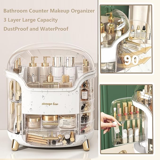 Omeily Large Makeup Organizer Countertop Vanity Organizer Cosmetic Organizer Makeup Storage Box Bathroom Counter Organizer Perfume Skincare Organizers Gift Women Girls Clear Design Easy Visibility