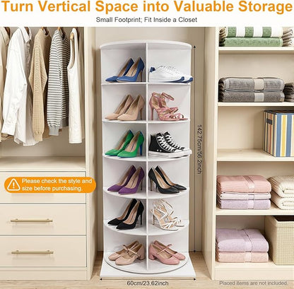 6-Tier 360° Rotating Shoe Rack, Freestanding Foamed PVC Shoe Storage Organizer Holds 24 Pairs, 66.14LBS Heavy Duty Load with Stable Anti-Slip Base,for Entryway Bedroom Living Room Home Organization
