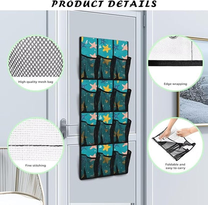 Starfish Over the Door Organizer Bathroom Door Storage for Toiletries 4 Shelf 12 Mesh Pockets Shoe Rack for Closet Door Easy to Install Hanging Storage Bag for Toys Snacks Shoes