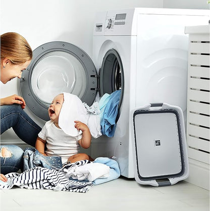 Lavish Home Collapsible Plastic Laundry Basket - Space-Saving Portable Clothes Hamper with Comfort Grip Handles for Laundry Room Organization and Storage (Gray)