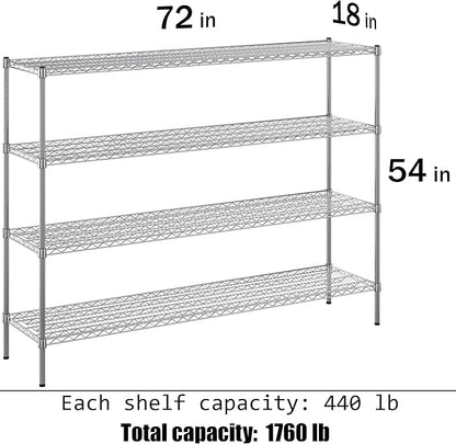 18" Deep x 72" Wide x 54" Height Wire Shelving Kit | 4-Tier | NSF Commercial Storage Rack Unit