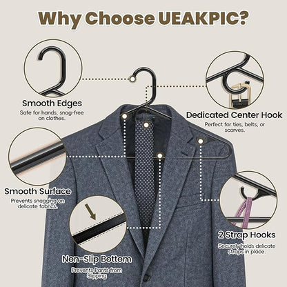 Black Plastic Hangers 36 Pack, Heavy Duty Clothes Hangers with Center Hook & Non-Slip Pants Bar for Standard Size Shirts, Pants, Coat, Dresses, Jackets, Scarves and Belts