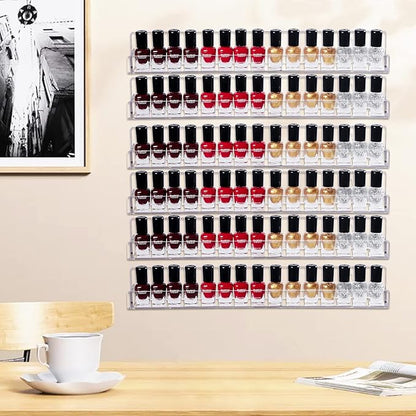 6Pcs/Set Acrylic Nail Polish Rack Wall Mounted,Lipstick Essential Oil Bottle Holder Organizer,Nail Paint Display Stand Shelf for Storage