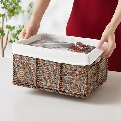 Vagusicc Wicker Storage Basket, 6 Pack Baskets for Organizing, Wicker Baskets with Handle, Rectangular Woven Basket for Storage Shelves, Cube Storage Bins for Closet/Clothes/Dresser, Brown