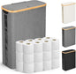 Odonata Large Toilet Paper Storage Basket with Lid, Slim Toilet Paper Organizer, Hold up to 20 Regular Rolls or 15 Mega Rolls. (Grey, 49L)