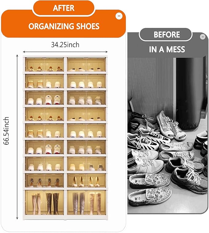 9-Tier Foldable Shoe Rack Organizer for Closet, Holds 36 Pairs Collapsible Plastic Storage Cabinet with Doors, Easy Assembly Large Shoe Shelf