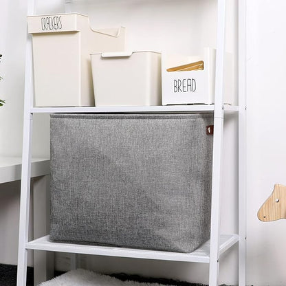 DULLEMELO Large Collapsible Storage Basket/Bin with Sturdy Leather Handles, Fabric Organizer Bin for Storage Clothes, Toys, Books, Office, Bedroom, Closet, Nursery & Laundry (Gray)