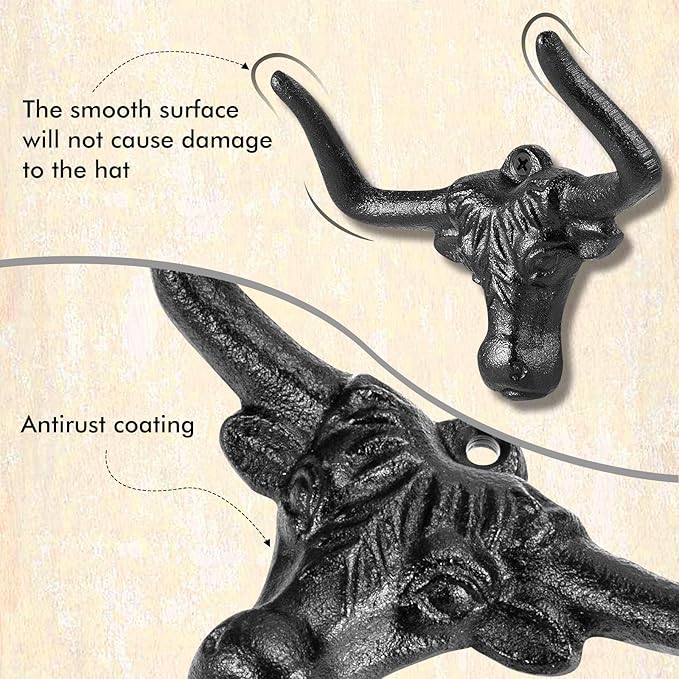 Cowboy Hat Rack for Wall,3 Pack Modern Metal Cast Iron Cowboy Hat Holder Cowgirl Hat Hanger Western Wall Decor Hat Hooks