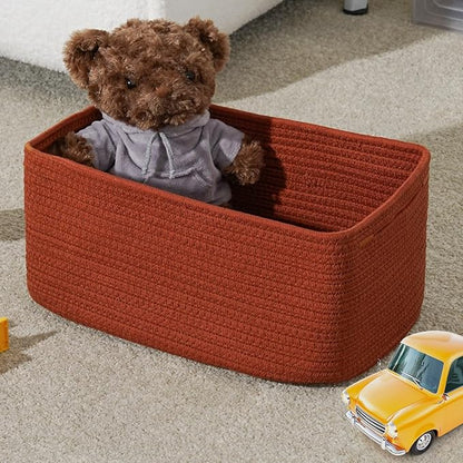 3-Pack Storage Baskets for Organizing | Woven Shelf Toy Basket | Rope Baskets for Gifts Empty | Closet Organizer Bins with Handles | Cube Decorative Box | 13.7×7.1×6.7” | Brick Red