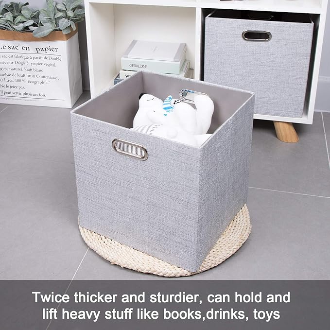Posprica 11 Inch Cube Storage Bins for Organization, Fabric Storage Cubes Closet Storage Bins for Cube Organizer, Thick and Heavy Duty Storage Baskets for Shelves, 4pcs, Sliver Grey