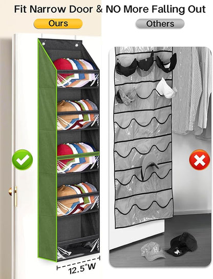 SLEEPING LAMB Narrow Door Hat Organizer for Baseball Caps, Baseball Hat Rack for Closet/Wall Hold 40 Hats Storage Holder Clear Hat Display (Black)