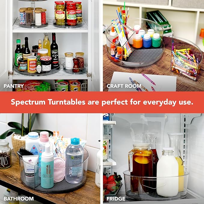 Spectrum Medium Lazy Susan Organizers 9.5 in Pack of 2 for Cabinet Pantry Table Rotating Kitchen Storage Spice Rack Fridge Organization, Charcoal Gray Spinning Turntable for Sauces Jams Condiments