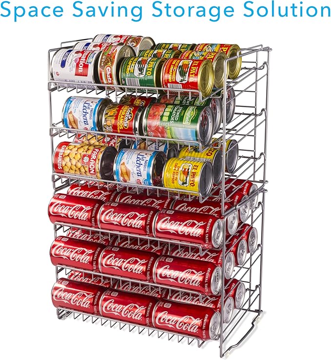 Atlantic Gravity-Fed Compact Double Canrack – Kitchen Organizer, Durable Steel Construction, Stackable or Side-by-Side, PN in Silver