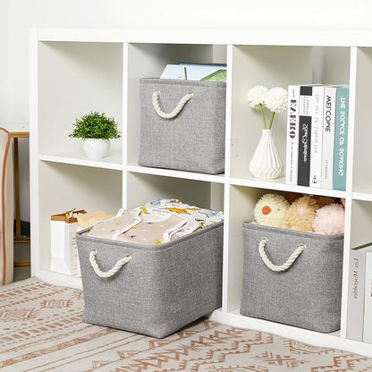 Bidtakay Storage Baskets Gray 3 Pack Shelf Baskets Collapsible Storage Bins for Clothes 15X11X9.5Inch Decorative Baskets with Handles Large Baskets for Organizing Closet Home Storage (Grey)